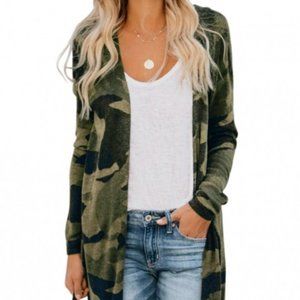 Restocked Green Camo Print Long Cardigan